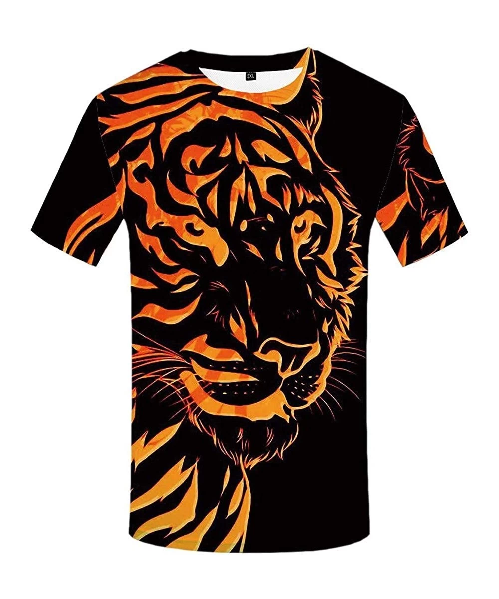 Rash Guards T-Shirts- Mens Tiger Printed Funny Round Neck Short Sleeves Fashion Blouse Tee - Black - CW18W4O3X0Y