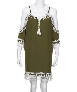 One-Pieces Women Off Shoulder Dress Tassel Short Cocktail Party Beach Dress Sundress - Army Green - C018SH69W68