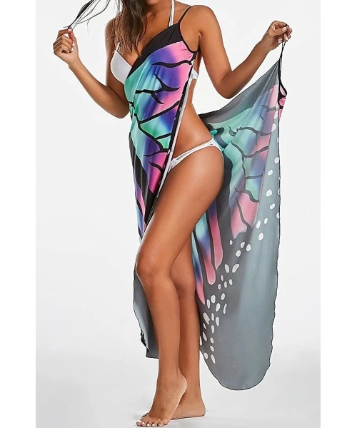 Cover-Ups Womens Spaghetti Strap Butterfly Print Beach Wrap Cover Up Dress Beach - Black - CK18C3LM824