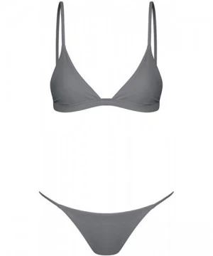 Sets 2 Piece Solid Color Bikini Set Bottom Padded Halter Top Triangle Swimsuit Beachwear - Gray - CQ193M364KU