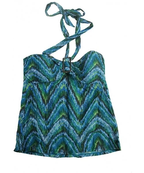 Tankinis Green Teal Chevron Stripe Bandeau Tankini Bandini Top - Blue - CS11V3XD3QX