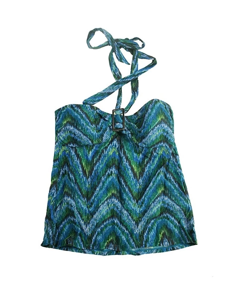 Tankinis Green Teal Chevron Stripe Bandeau Tankini Bandini Top - Blue - CS11V3XD3QX