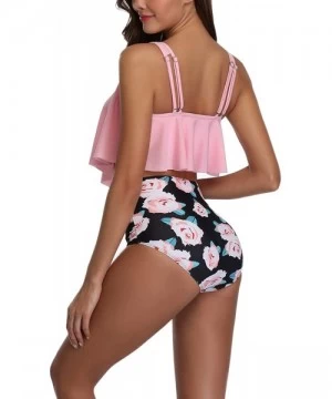 Sets Women's Two Piece Bikini Sets High Waisted Swimsuits Bathing Suits for Women Tummy Control Ruffled Top with Swim Bottom ...