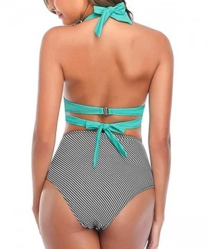 Sets Swimsuits for Women- Women Vintage Swimsuit Two Piece Retro Halter Ruched High Waist Bikini Set - Zz-sky Blue - CF1960XCDS0