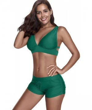 Sets Womens Two Piece Swimsuits V Neck Cross Halter Bikini Set Beach Swimwear Bathing Suit - Green - CJ19C6S5WZN