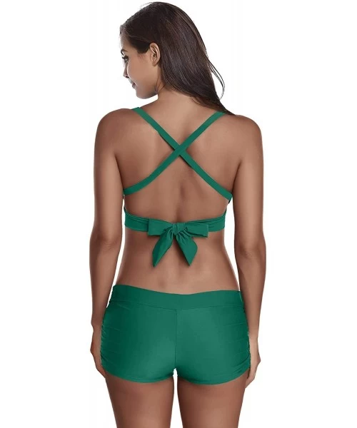 Sets Womens Two Piece Swimsuits V Neck Cross Halter Bikini Set Beach Swimwear Bathing Suit - Green - CJ19C6S5WZN