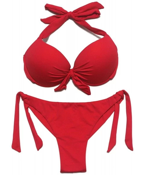 Sets Womens Removable Padded Push Up Bikini Set Tie Side Swimsuit Swimwear - Red 14 - CU18YSX07XQ