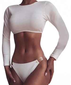 Sets Women's Swimsuit- Solid Long Sleeve Tops with Pad & Sexy Shorts for Pool - White - CZ18SYL98QQ