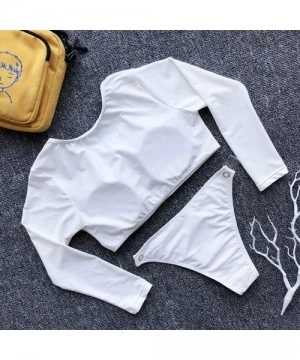 Sets Women's Swimsuit- Solid Long Sleeve Tops with Pad & Sexy Shorts for Pool - White - CZ18SYL98QQ