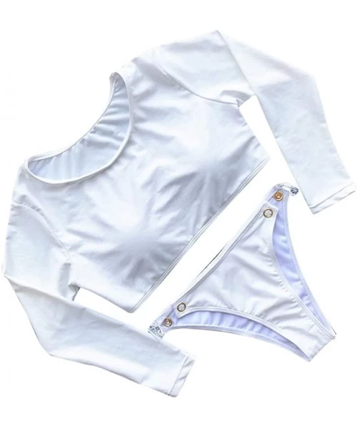 Sets Women's Swimsuit- Solid Long Sleeve Tops with Pad & Sexy Shorts for Pool - White - CZ18SYL98QQ