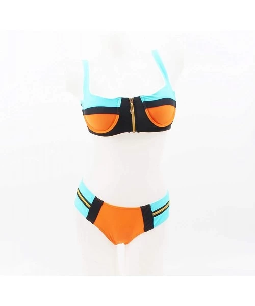 Sets Womens Triangle Top Thong Bathing Two Pieces Swimsuit Bikini Set Suits for Women - Orange - CK18USU5KDS