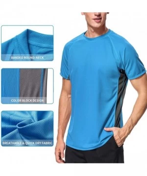 Rash Guards Men's Short Sleeve Rash Guard Loose Fit Swim Shirts UPF 50 Rashguard - Colorblock/Blue-black - C218DK3K8EK