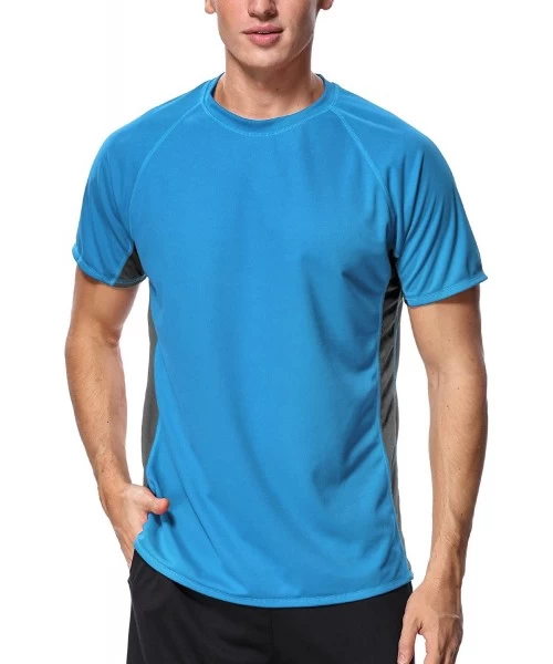 Rash Guards Men's Short Sleeve Rash Guard Loose Fit Swim Shirts UPF 50 Rashguard - Colorblock/Blue-black - C218DK3K8EK