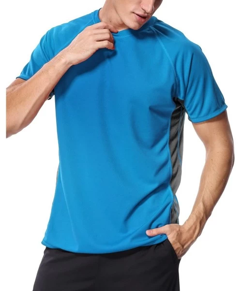 Rash Guards Men's Short Sleeve Rash Guard Loose Fit Swim Shirts UPF 50 Rashguard - Colorblock/Blue-black - C218DK3K8EK