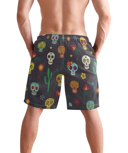 Board Shorts Mens Swim Trunks-Mexican Sugar Skull Aztec Tribal Beach Board Shorts with Pockets Casual Athletic Short - Pictur...