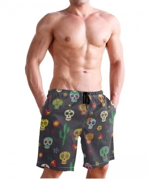 Board Shorts Mens Swim Trunks-Mexican Sugar Skull Aztec Tribal Beach Board Shorts with Pockets Casual Athletic Short - Pictur...