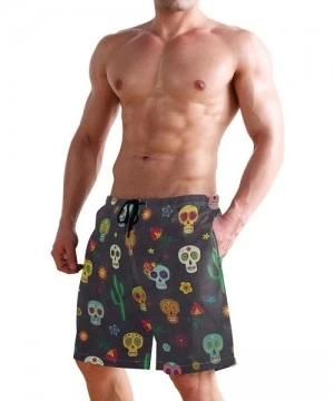 Board Shorts Mens Swim Trunks-Mexican Sugar Skull Aztec Tribal Beach Board Shorts with Pockets Casual Athletic Short - Pictur...