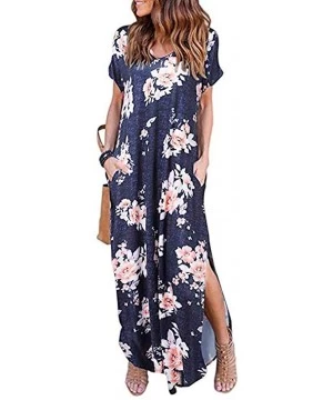 Cover-Ups Maxi Dresses for Women with Pockets-Women's Summer Casual Loose Floral Long Dress Short Sleeve Pocket Maxi Dress - ...