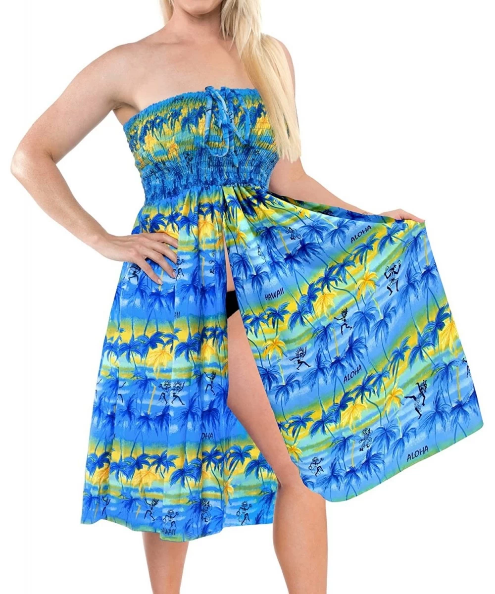 Cover-Ups Women's Plus Size Tube Top Dresses Summer Swing Beach Dress Printed B - Summer Blue_h193 - CI17Z3RWXI9