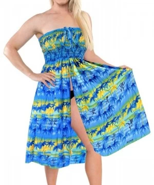 Cover-Ups Women's Plus Size Tube Top Dresses Summer Swing Beach Dress Printed B - Summer Blue_h193 - CI17Z3RWXI9