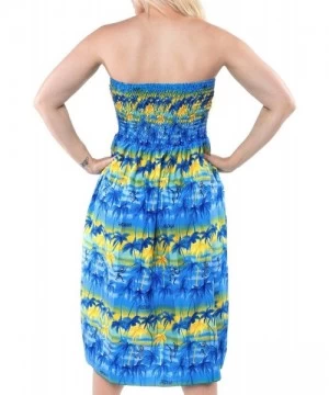 Cover-Ups Women's Plus Size Tube Top Dresses Summer Swing Beach Dress Printed B - Summer Blue_h193 - CI17Z3RWXI9