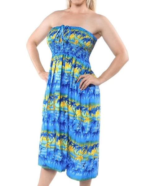 Cover-Ups Women's Plus Size Tube Top Dresses Summer Swing Beach Dress Printed B - Summer Blue_h193 - CI17Z3RWXI9