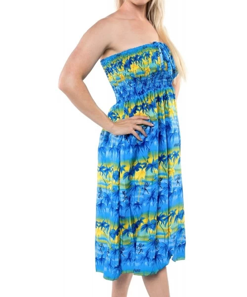 Cover-Ups Women's Plus Size Tube Top Dresses Summer Swing Beach Dress Printed B - Summer Blue_h193 - CI17Z3RWXI9