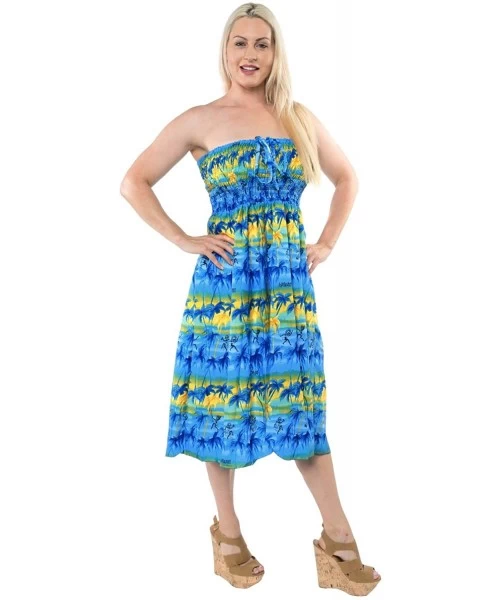 Cover-Ups Women's Plus Size Tube Top Dresses Summer Swing Beach Dress Printed B - Summer Blue_h193 - CI17Z3RWXI9