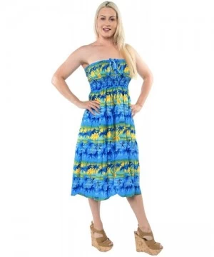 Cover-Ups Women's Plus Size Tube Top Dresses Summer Swing Beach Dress Printed B - Summer Blue_h193 - CI17Z3RWXI9