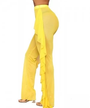 Cover-Ups Women's Perspective Sheer Mesh Ruffle Pants Swimsuit Bikini Bottom Cover up Pants - Yellow - CI18U3YU2Y3