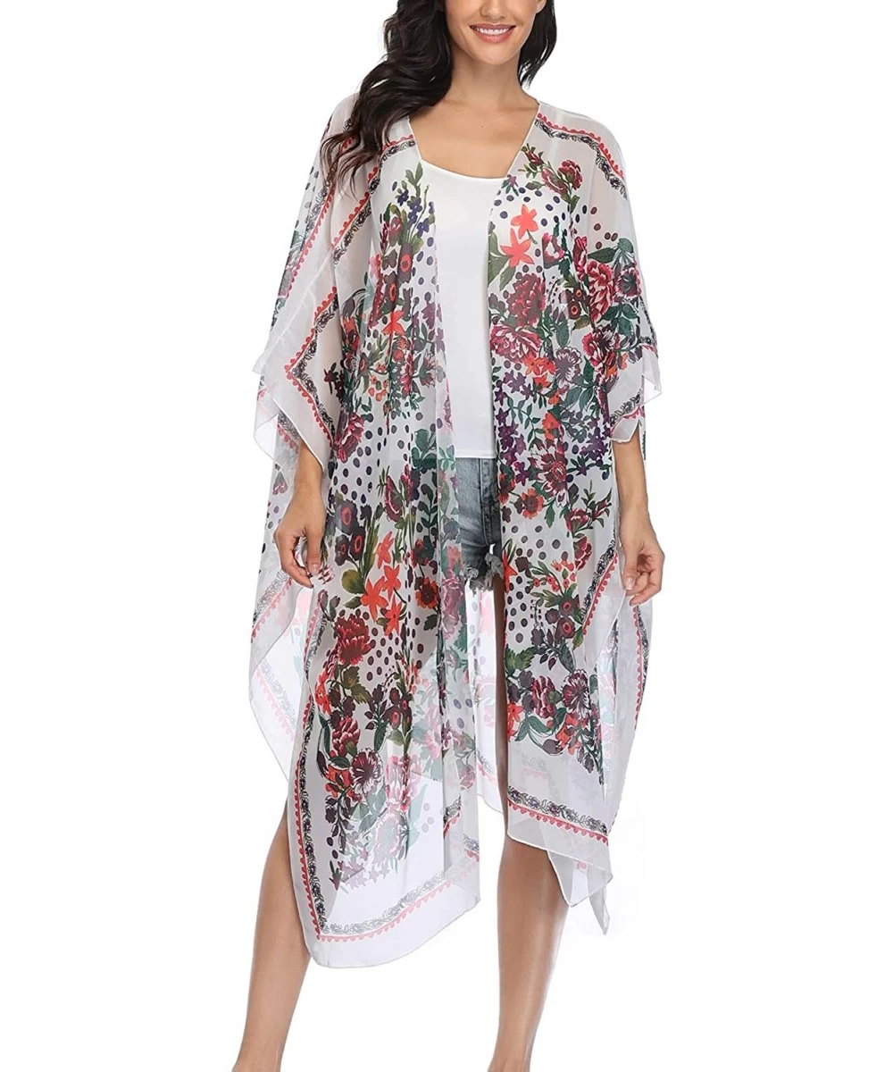 Cover-Ups Women's Long Sheer Floral Kimono Cardigan Chiffon Bikini Beach Cover up Summer Blouse Loose Tops A13 floral Print -...