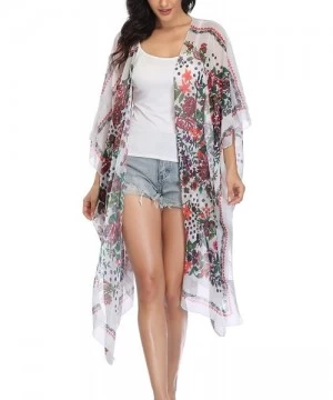 Cover-Ups Women's Long Sheer Floral Kimono Cardigan Chiffon Bikini Beach Cover up Summer Blouse Loose Tops A13 floral Print -...