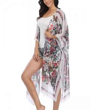 Cover-Ups Women's Long Sheer Floral Kimono Cardigan Chiffon Bikini Beach Cover up Summer Blouse Loose Tops A13 floral Print -...