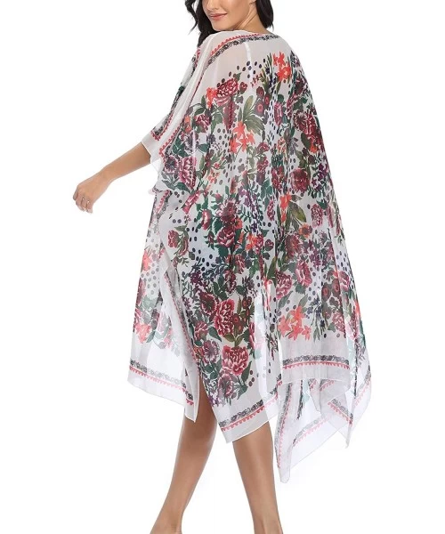 Cover-Ups Women's Long Sheer Floral Kimono Cardigan Chiffon Bikini Beach Cover up Summer Blouse Loose Tops A13 floral Print -...