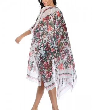 Cover-Ups Women's Long Sheer Floral Kimono Cardigan Chiffon Bikini Beach Cover up Summer Blouse Loose Tops A13 floral Print -...