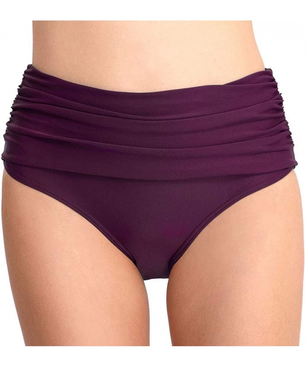 Bottoms Womens Bikini Bottoms High Waist Ruched Plus Size Swim Briefs Swimsuits Tankini Shorts Hipster - Burgundy - CD18ROY5MMG