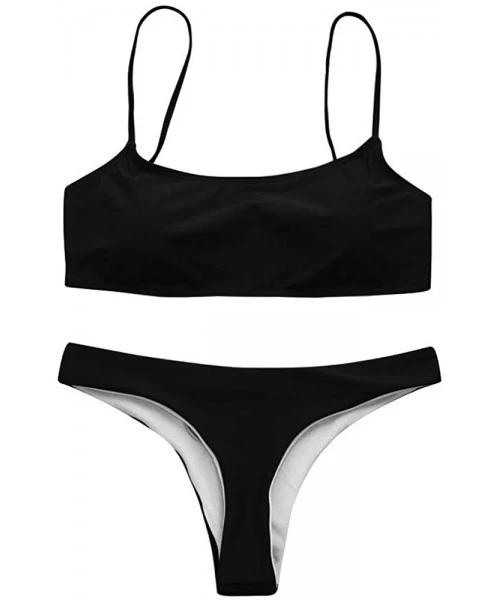 Sets Women Swimsuit Two Piece Bandage Bikini Set Push-Up Brazilian Swimwear Beachwear Swimsuit Bathing Suits - Black - CF18LT...