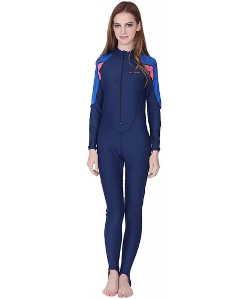 Racing Women Swim Bodysuit Full Body Long Sleeve Diving Swimwear - Blue/Pink - CJ18QTK082D