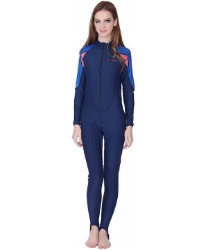 Racing Women Swim Bodysuit Full Body Long Sleeve Diving Swimwear - Blue/Pink - CJ18QTK082D