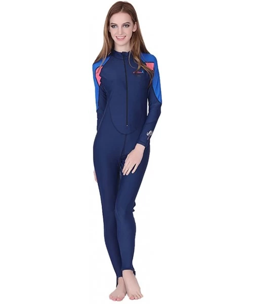 Racing Women Swim Bodysuit Full Body Long Sleeve Diving Swimwear - Blue/Pink - CJ18QTK082D