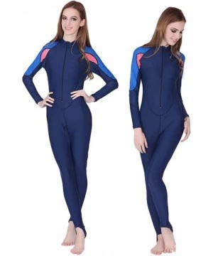 Racing Women Swim Bodysuit Full Body Long Sleeve Diving Swimwear - Blue/Pink - CJ18QTK082D