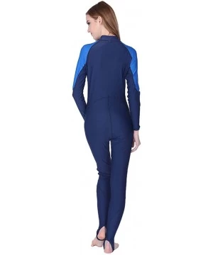 Racing Women Swim Bodysuit Full Body Long Sleeve Diving Swimwear - Blue/Pink - CJ18QTK082D