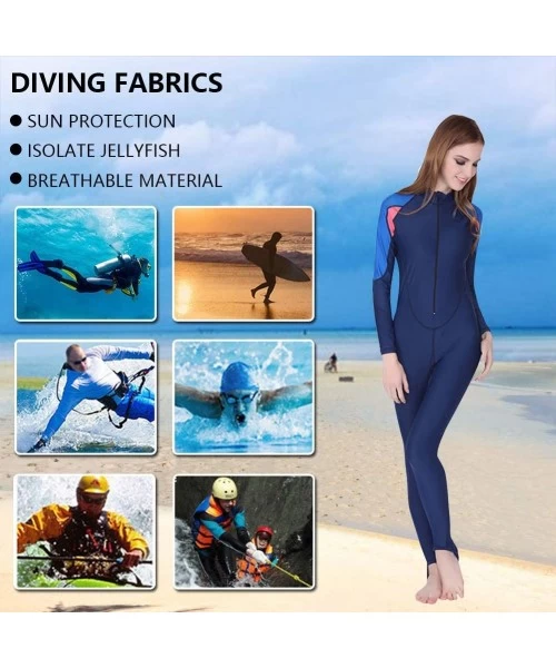 Racing Women Swim Bodysuit Full Body Long Sleeve Diving Swimwear - Blue/Pink - CJ18QTK082D