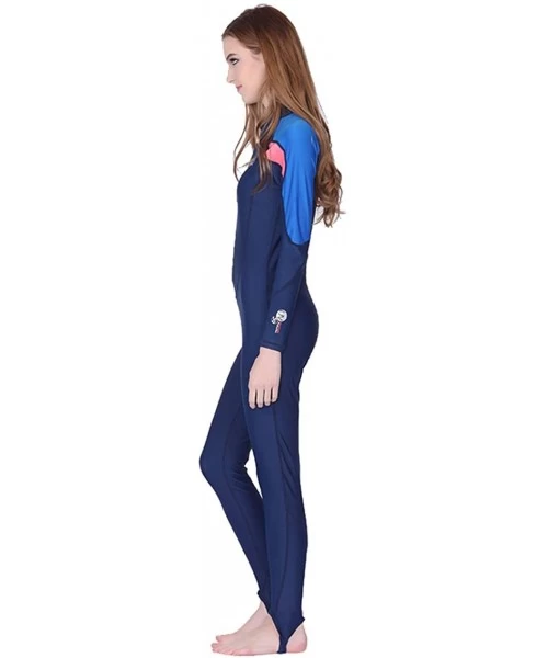 Racing Women Swim Bodysuit Full Body Long Sleeve Diving Swimwear - Blue/Pink - CJ18QTK082D