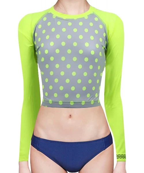 Rash Guards New Surfing Summer Beach Rash Guard Women Crop Top Shirt Swimwear Swimsuit - R0524/Neon Green Dot - C3123IXJA2P