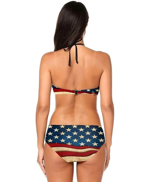 Sets Women's High Neck Halter Swimsuits National Flags Padding Bikini Set 2 Piece Bathing Suits S XXL American Flag - C81906X...