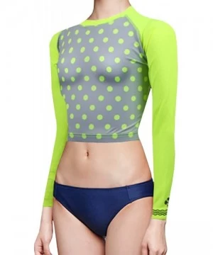 Rash Guards New Surfing Summer Beach Rash Guard Women Crop Top Shirt Swimwear Swimsuit - R0524/Neon Green Dot - C3123IXJA2P