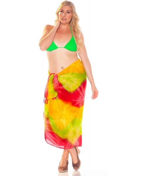 Cover-Ups Womens Tie Dye Swimsuit Cover-Up Sarong in Your Choice of Color - Red- Yellow and Lime Green - CF11L48SAUZ