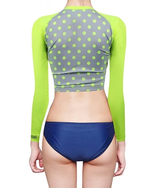 Rash Guards New Surfing Summer Beach Rash Guard Women Crop Top Shirt Swimwear Swimsuit - R0524/Neon Green Dot - C3123IXJA2P