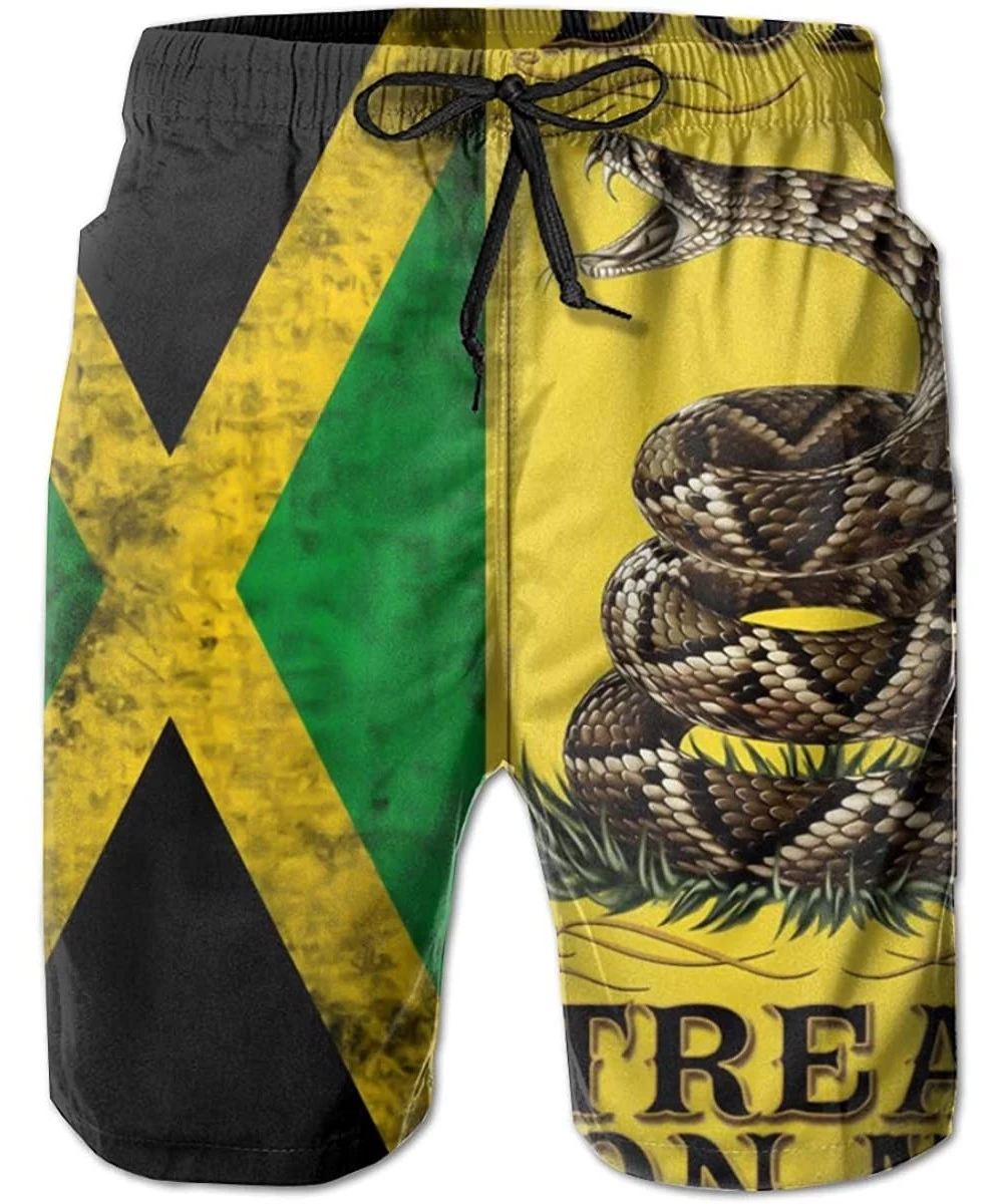 Board Shorts Mens Summer Casual Swim Trunks- Don't Tread On Me Board Shorts Beachwear Pants - Distressed Jamaican Flag and Do...